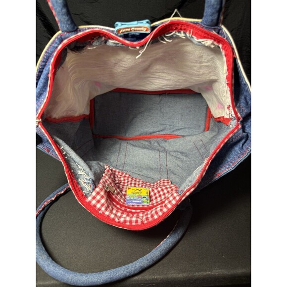 2000s Anne Ormsby Beach Bag Patriotic Surf Denim bag "Surviving Stress" American - Picture 12 of 14